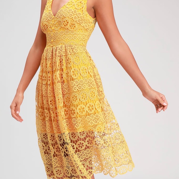 Hannon Mustard Yellow Lace Sleeveless Dress - Picture 1 of 7